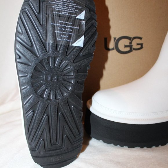 NIB UGG LEATHER NEUMEL CHELSEA PLATFORM SHORT WOMEN'S BOOTS WHITE BLACK‎ - Picture 7 of 7